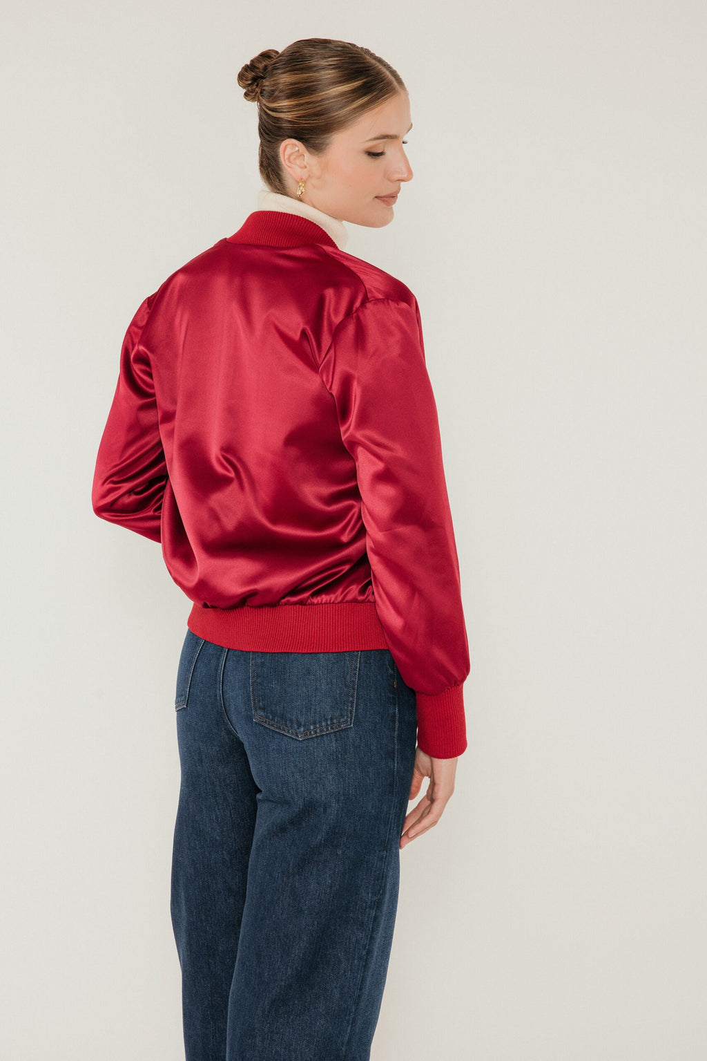 The Amelia Bomber Jacket in Mulberry Satin